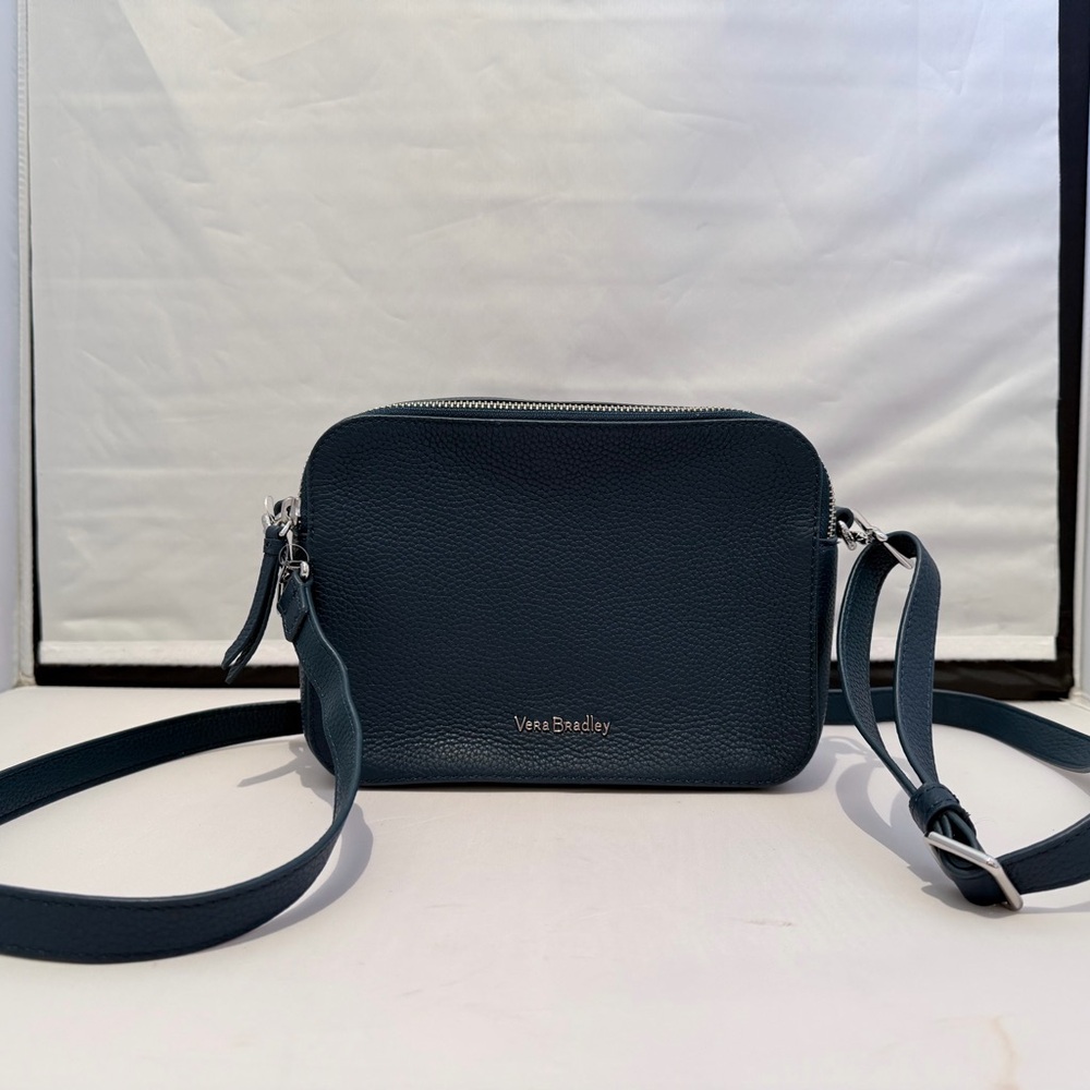 Vera Bradley Pebbled Leather Double Zip Mini Crossbody Teal Blue New With Tags